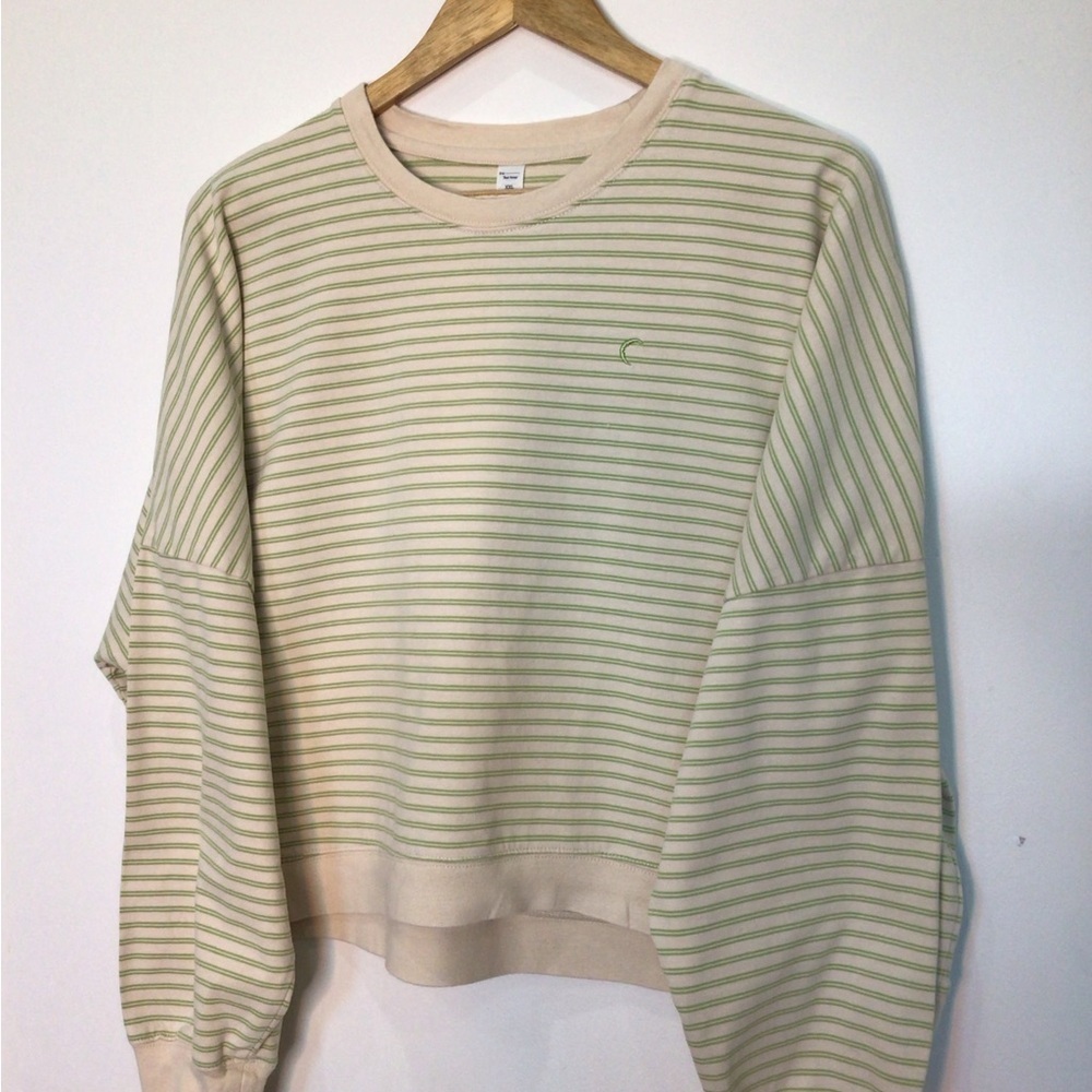 ZYIA Striped Crewneck Sweater Cream & Olive Green Size XXL - Picture 2 of 11